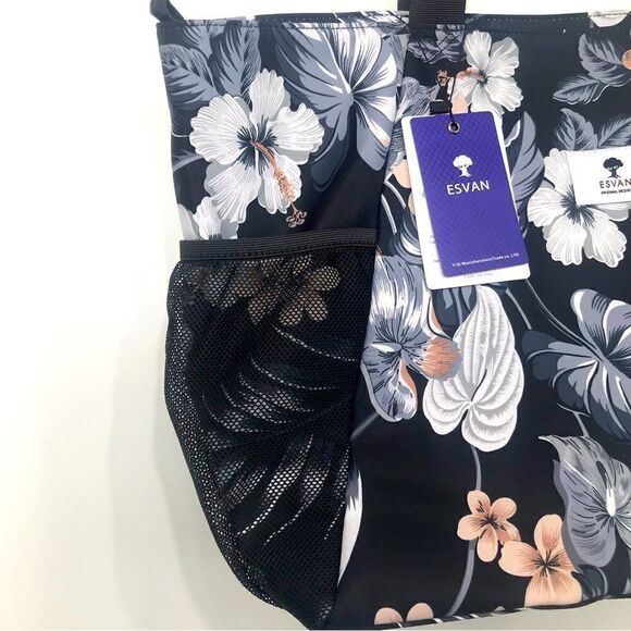 Esvan NEW Black Tropical Print Duffle Tote Beach Gym Bag - Picture 7 of 16